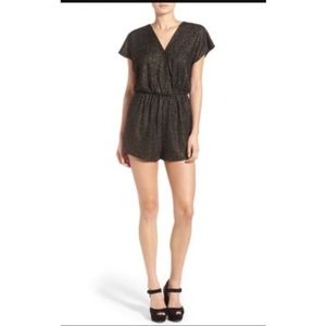 Leith Shimmery Plunge Stretch Short Sleeve Romper